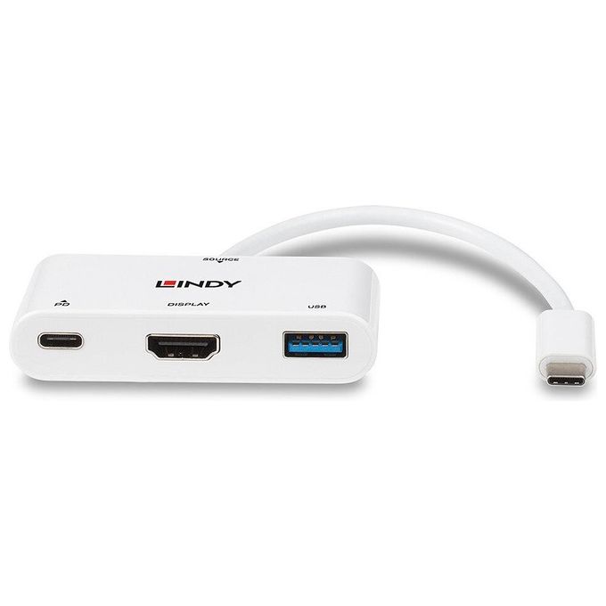 Lindy 43340 Cavo e Adattatore Video 0.18mt Hdmi  Usb Type-a Usb Tipo-c Bianco