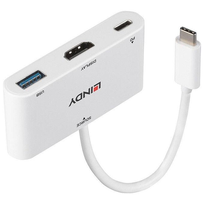 Lindy 43340 Cavo e Adattatore Video 0.18mt Hdmi  Usb Type-a Usb Tipo-c Bianco