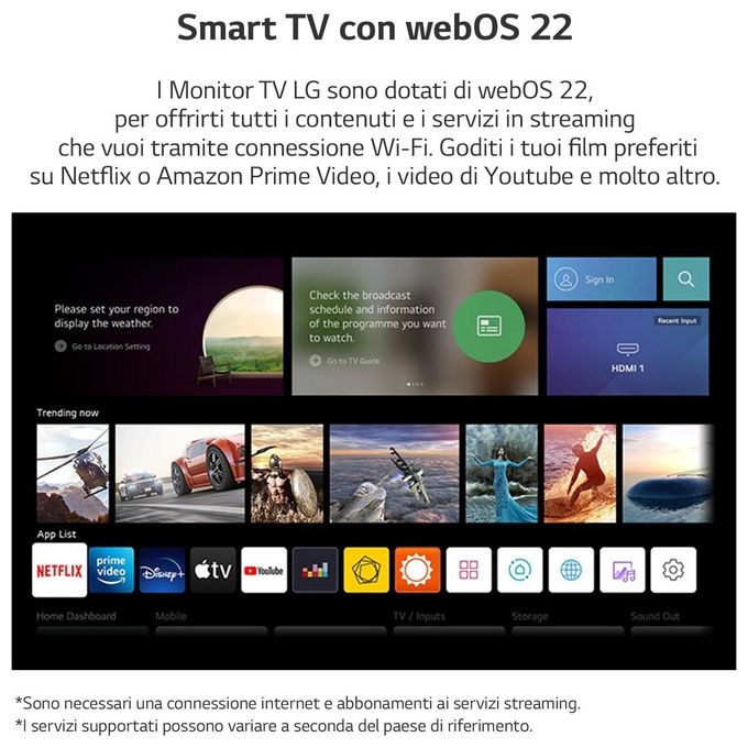 LG 24TQ510S Monitor TV 24'' Smart webOS 22 LED HD Wi-Fi DVB-T2 DVB-S2 colore Nero