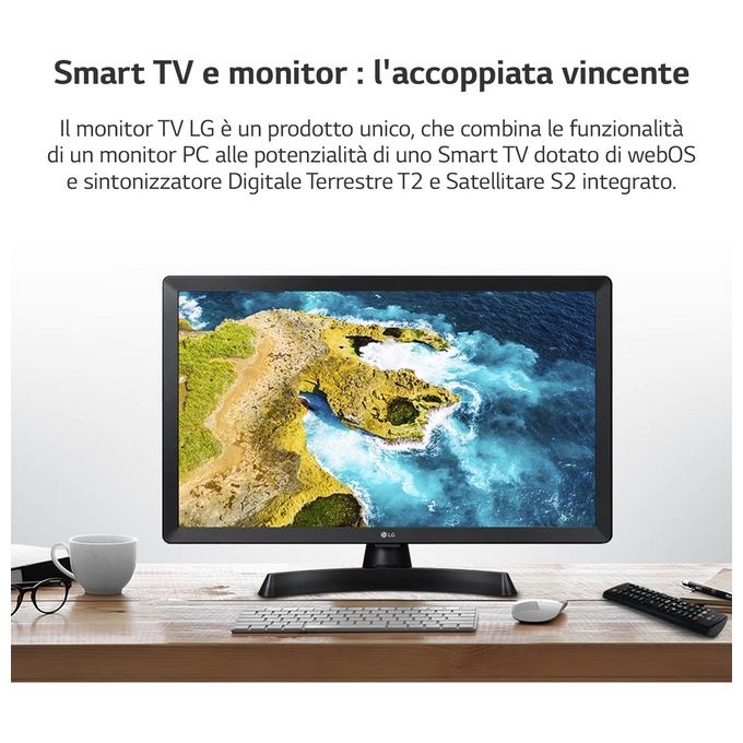 LG 24TQ510S Monitor TV 24'' Smart webOS 22 LED HD Wi-Fi DVB-T2 DVB-S2 colore Nero