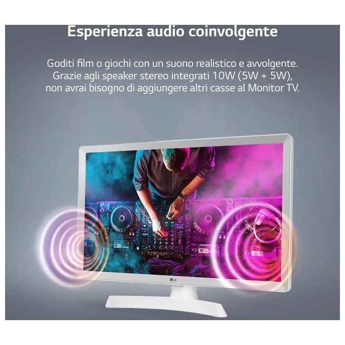 LG 24TQ510S-WZ Monitor TV 23.6'' Smart webOS 22 LED HD DVB-T2 S2 Wi-Fi Bluetooth AirPlay 2 colore Bianco