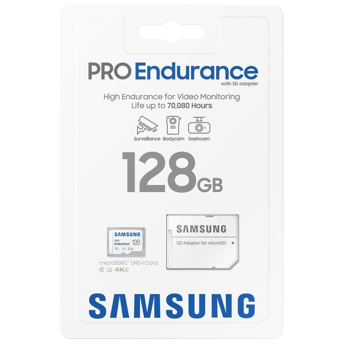 Samsung MB-MJ128KA-EU MicroSD PRO Endurance Scheda di Memoria 128 GB UHS-I V30 colore Bianco