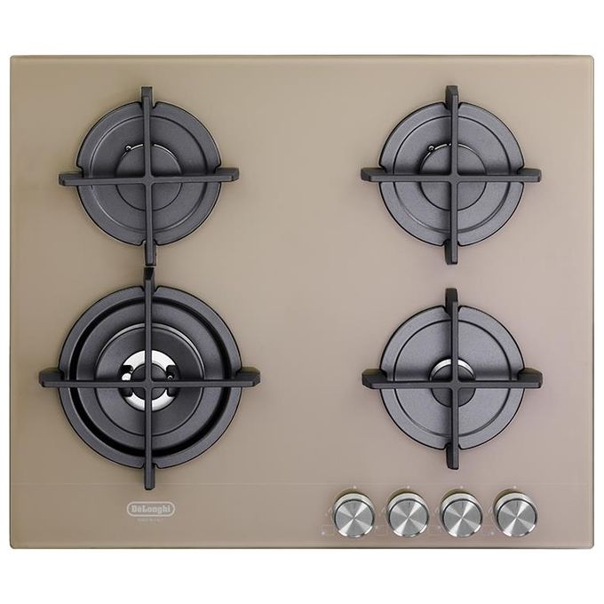 De'Longhi NSL460T Life Piano cottura a gas 60 cm 4 fuochi doppia corona vetro temperato griglie ghisa colore Tortora