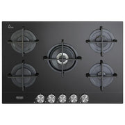 De'Longhi NSL575NC Piano cottura Gas 75 cm 5 fuochi Vetroceramica Doppia Corona Griglie Ghisa colore Nero