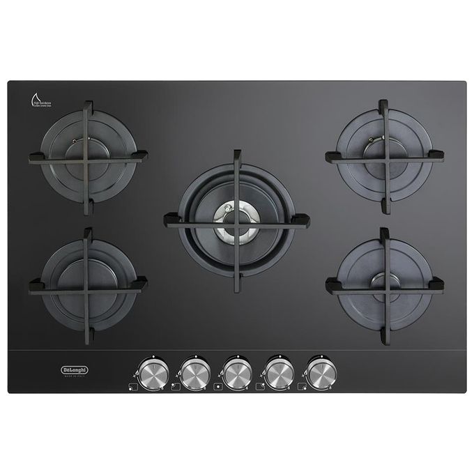De'Longhi NSL575NC Piano cottura Gas 75 cm 5 fuochi Vetroceramica Doppia Corona Griglie Ghisa colore Nero