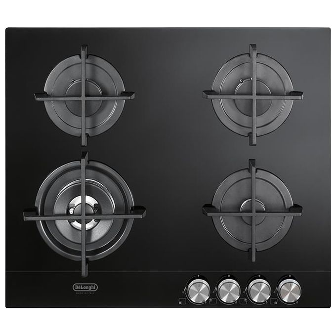 De'Longhi NSL460N Piano cottura a gas da incasso 60 cm 4 fuochi 1 doppia corona griglie ghisa colore Nero