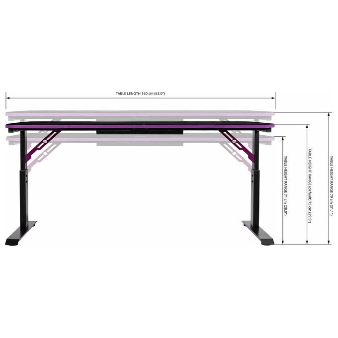 Cooler Master CMI-GD160-PRV1 GD160 Scrivania Gaming 160x75 cm Regolabile in Altezza Tappetino Mouse Full Surface Idrorepellente Gestione Cavi colore Nero Viola