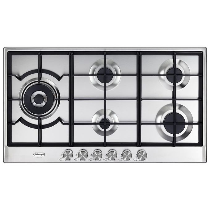 De'Longhi NSL 590D X Piano cottura Gas 90 cm 5 fuochi 1 dual bruciatore griglie ghisa manopole metallo colore Inox