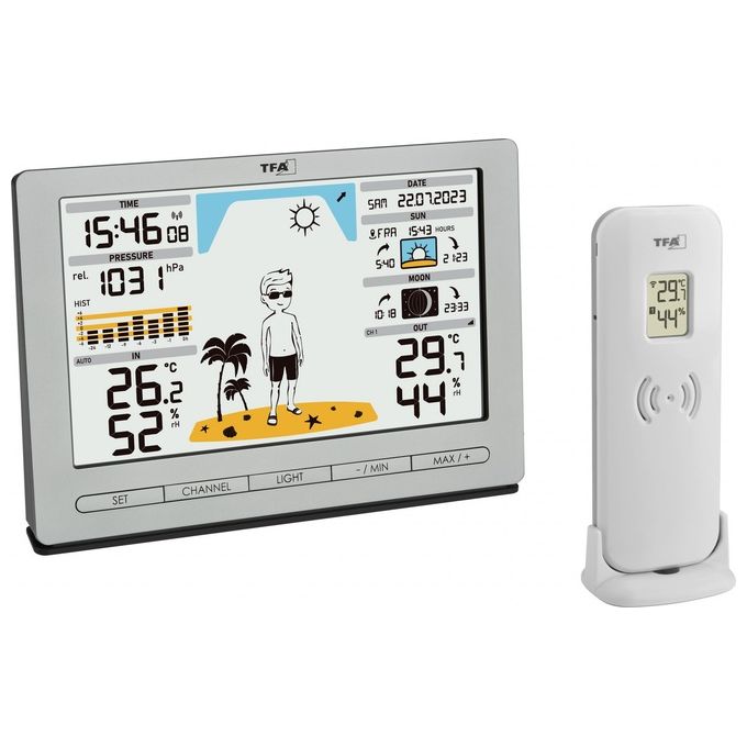 TFA-Dostmann 35.1097.54 Meteo Jack Stazione Meteo Wireless Display Colori Previsioni 12-24h Temperatura Umidita' Pressione Fasi Lunari colore Argento