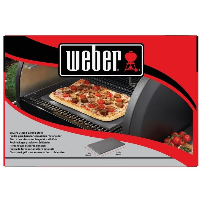Weber 18414 Pietra da Forno Rettangolare in Cordierite per Pizza Smaltata 44x30x1,5 cm colore Grigio