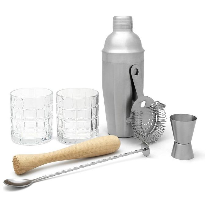 Leopold Vienna LV233024 Bar Set 7 Pezzi in Acciaio Inox con Shaker 700ml e Accessori colore Argento