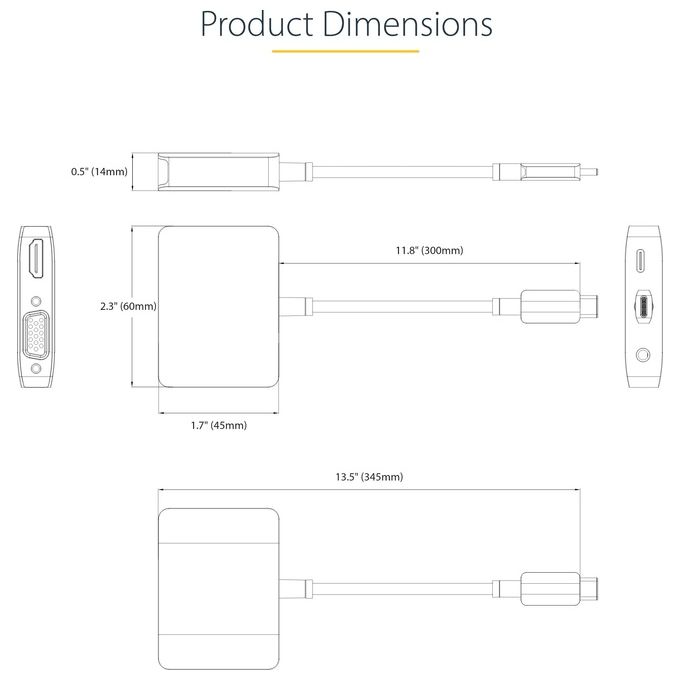 StarTech.com Adattatore USB-C a VGA-HDMI Adattatore Multiporta USB Type-C a VGA-HDMI 4K 60Hz HDR con Uscita Audio da 3.5mm