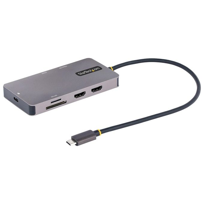 StarTech.com 120B-USBC-MULTIPORT Adattatore USB C Multiporta Doppio HDMI 4K 60Hz 2 Porte USB A 5Gbps 100W Power Delivery GbE SD MicroSD colore Grigio