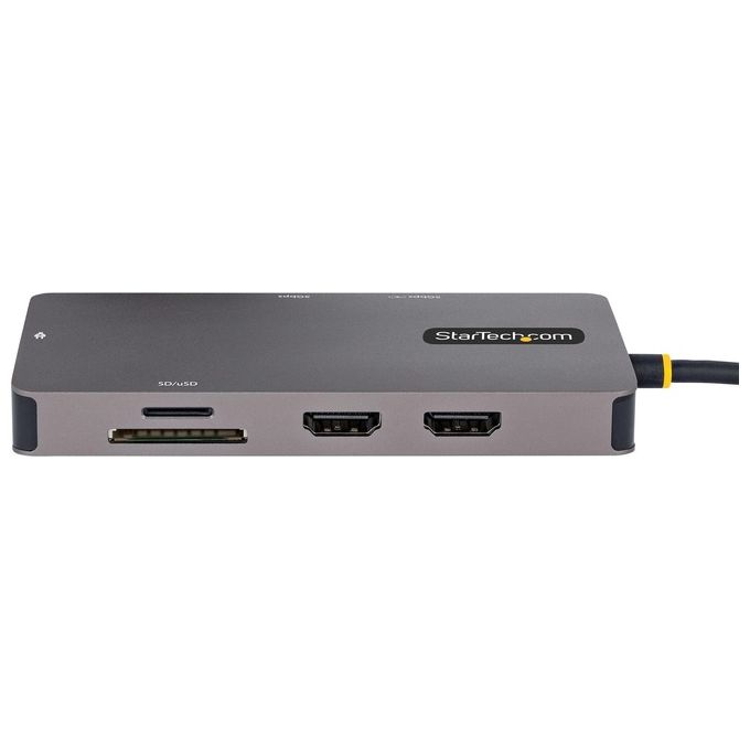 StarTech.com 120B-USBC-MULTIPORT Adattatore USB C Multiporta Doppio HDMI 4K 60Hz 2 Porte USB A 5Gbps 100W Power Delivery GbE SD MicroSD colore Grigio