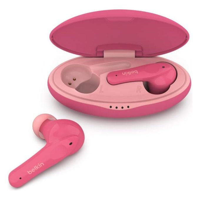 Belkin PAC003 Soundform Nano Auricolari Wireless per Bambini Volume Limitato a 85 dB Resistenza IPX5 24 Ore di Autonomia colore Rosa