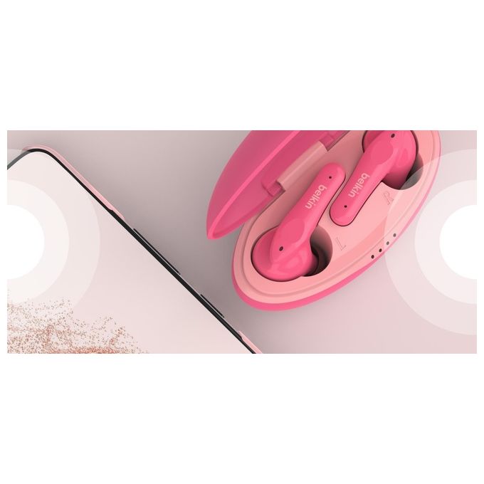 Belkin PAC003 Soundform Nano Auricolari Wireless per Bambini Volume Limitato a 85 dB Resistenza IPX5 24 Ore di Autonomia colore Rosa