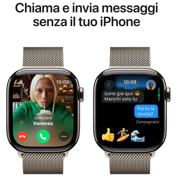 Apple MWXF3QL-A Watch Serie 10 GPS + Cellular 42mm Cassa in Titanio con Loop in maglia milanese colore Titanio