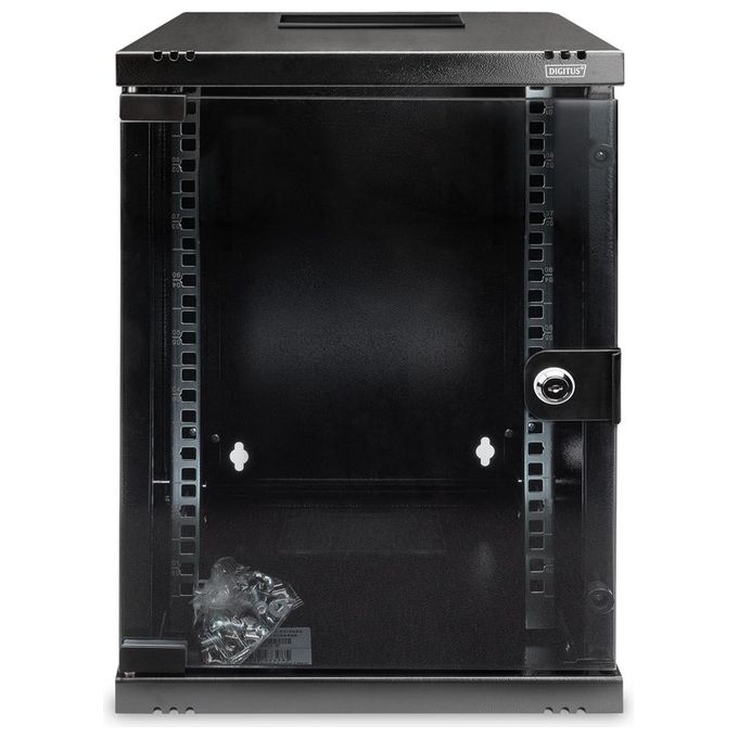 Digitus DN-10-09U-B Armadio Rack 10'' da Parete 9U in Acciaio Porta in Vetro con Serratura Carico Max 30 Kg colore Nero