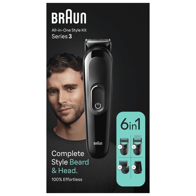 Braun MGK3410 Series 3 Regolabarba All-in-One 6 in 1 Styling Kit autonomia 50 min colore Nero