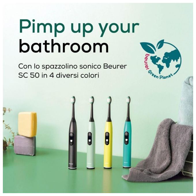 Beurer 10490 SC 50 Spazzolino elettrico sonico 5 modalita' Timer 30 sec autonomia 22 giorni colore Nero