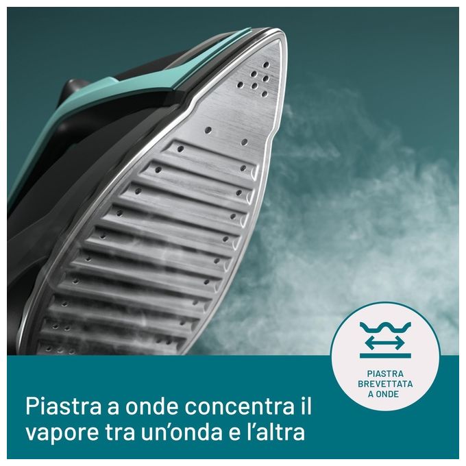 Imetec 9028 Onda P1 Ferro da Stiro Generatore di Vapore 2400W 6 bar Serbatoio 2,5L Piastra Onde Brevettata colore Nero Turchese