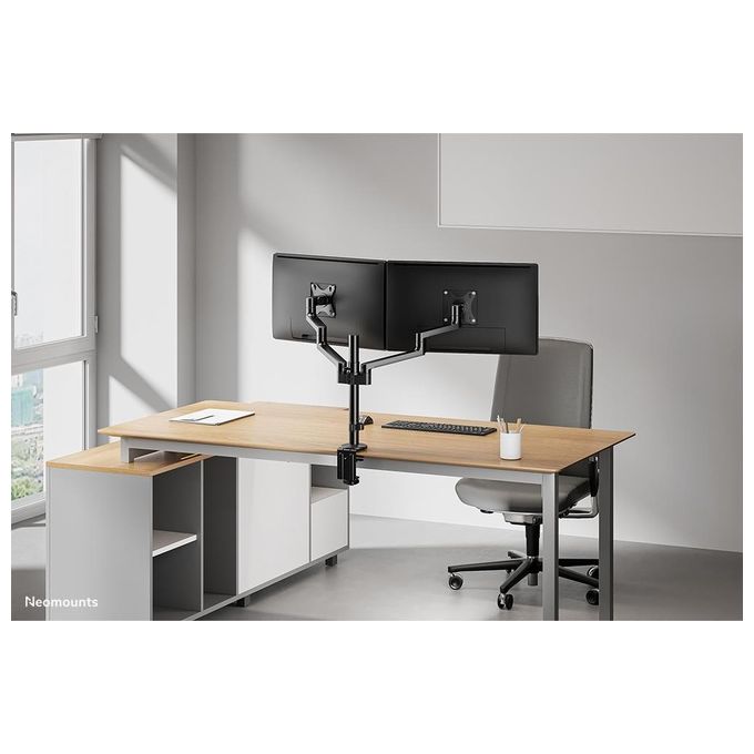 Neomounts W128434745 DS60-425BL2 Braccio per Monitor da Scrivania 2 Schermi Fino a 27'' 8 Kg Regolabile Altezza Profondita' Rotazione 360° colore Nero