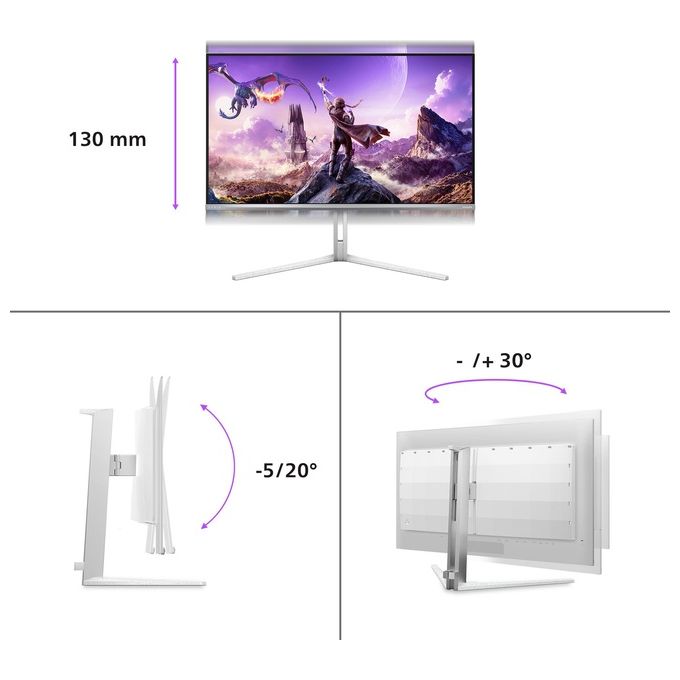 PHILIPS 32M2N8900-00 Evnia 8000 Monitor da Gaming 31.5'' QD-OLED 4K UHD 240Hz 0.03ms HDR400 TrueBlack USB-C Altoparlanti Integrati colore Bianco