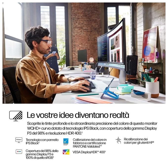 HP 8K167AA#ABB Serie 7 Pro Monitor WQHD+ 3840x1600 37.5'' Thunderbolt 4 21:9 60 Hz 4 altoparlanti 5 ms DisplayHDR 400 USB-C Hub 100 W VESA colore Nero