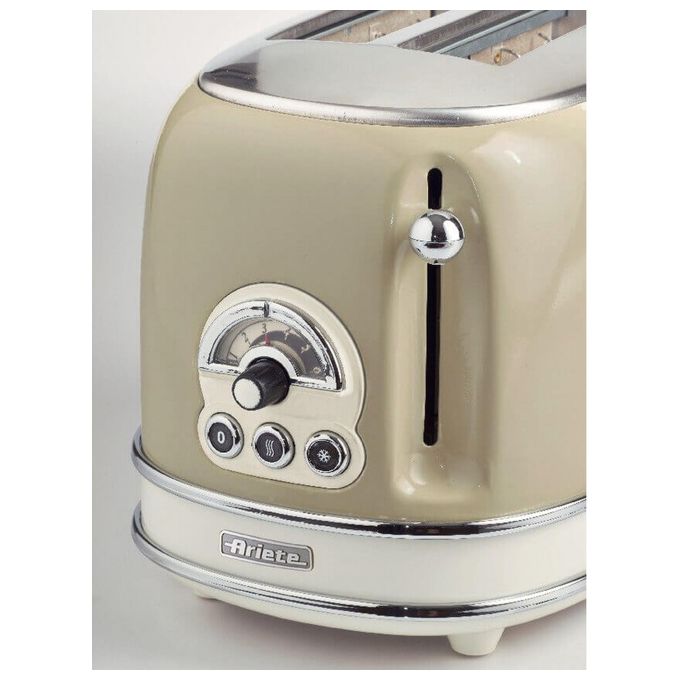 Ariete 155 Tostapane Vintage Beige 2 Fette con Pinze 6 Livelli di Tostatura 810W Corpo Acciaio Inossidabile Vassoio Raccoglibriciole Estraibile