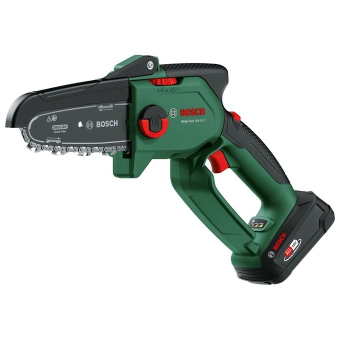 Bosch 06008B8900 EasyChain Motosega a Batteria 18V 2,5Ah Lunghezza Barra 15 cm Velocita' Catena 7 m-s colore Nero Verde