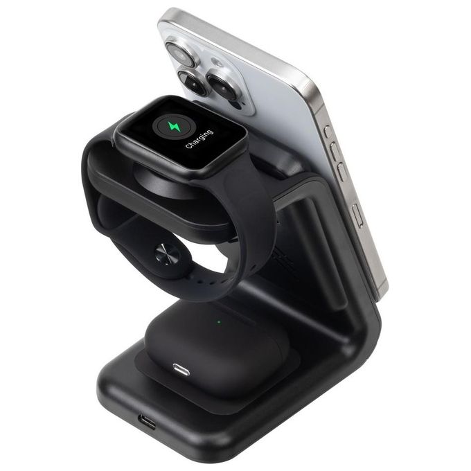 Rivacase VA4917 Caricabatterie Wireless Qi 3 in 1 MagSafe 15W Power Bank 5000 mAh Ricarica Rapida QC PD 20W colore Nero