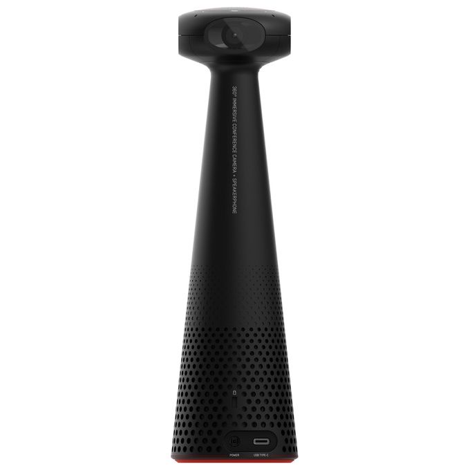 IPEVO 5-906-2-08-00 Totem 360 Telecamera per Sala Riunioni 360° 5K con AI Framing e Tracking 4 Microfoni Omnidirezionali Altoparlante 6W USB-C colore Nero