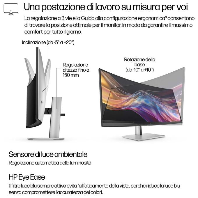 HP 8K167AA#ABB Serie 7 Pro Monitor WQHD+ 3840x1600 37.5'' Thunderbolt 4 21:9 60 Hz 4 altoparlanti 5 ms DisplayHDR 400 USB-C Hub 100 W VESA colore Nero