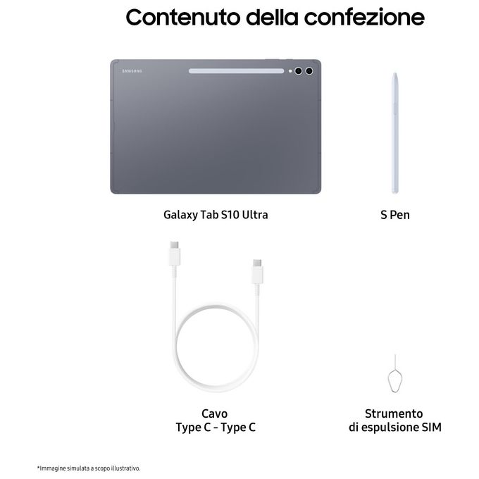 Samsung SM-X920NZAREUE Galaxy Tab S10 Ultra Tablet AI Display 14'' Dynamic AMOLED 2X Wi-Fi RAM 12GB 256GB Batteria 11200 mAh Android 14 IP68 colore Grigio