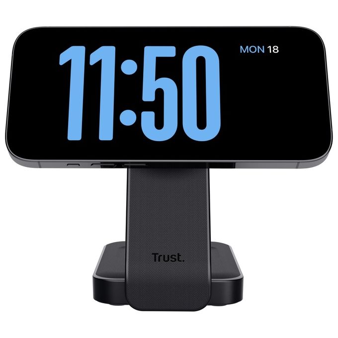 Trust Viro Supporto di Ricarica Wireless 3-in-1 Magnetico per iPhone Apple Watch AirPods 20W USB-C Design Pieghevole Luce Notturna LED Dimmerabile colore Nero