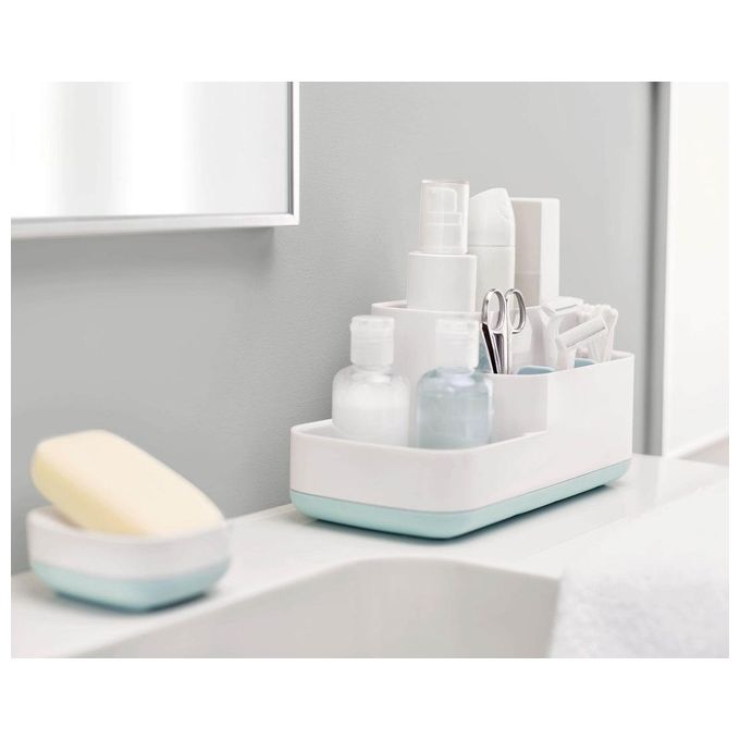 Joseph Joseph 70504 EasyStore Organizzatore da bagno 5 scompartimenti fondo antiscivolo drenaggio acqua colore Blu Bianco