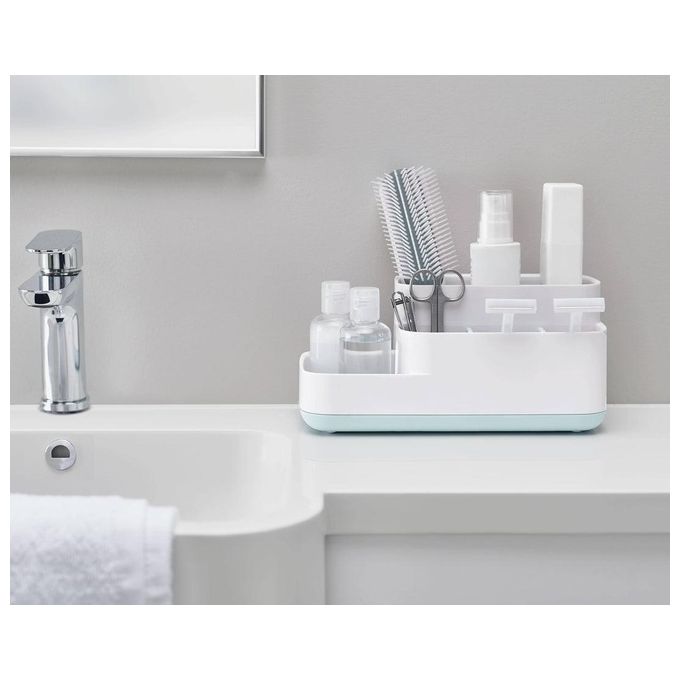 Joseph Joseph 70504 EasyStore Organizzatore da bagno 5 scompartimenti fondo antiscivolo drenaggio acqua colore Blu Bianco