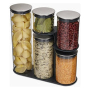 Joseph Joseph 95035 Podium Set di 5 Barattoli in Vetro con Supporto Capacita' 1,9 L 1,2 L 900 ml 500 ml colore Grigio