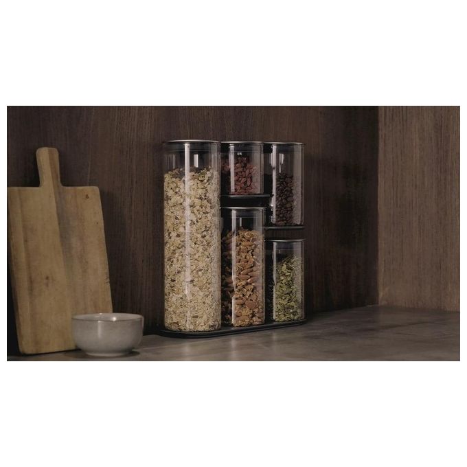 Joseph Joseph 95035 Podium Set di 5 Barattoli in Vetro con Supporto Capacita' 1,9 L 1,2 L 900 ml 500 ml colore Grigio