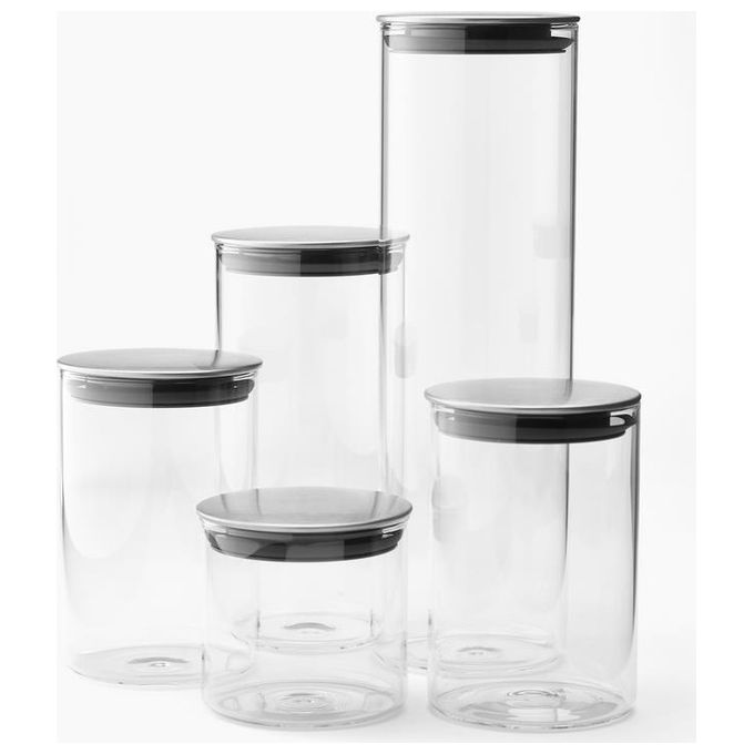 Joseph Joseph 95035 Podium Set di 5 Barattoli in Vetro con Supporto Capacita' 1,9 L 1,2 L 900 ml 500 ml colore Grigio
