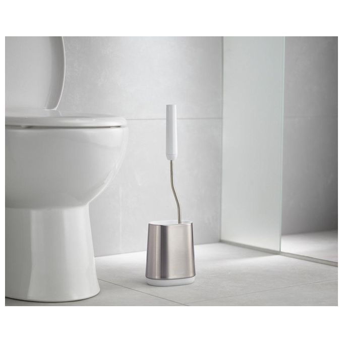 Joseph Joseph 70561 Flex Scopino da Bagno e Supporto in Acciaio Inox con Testa Flessibile a Forma di D Colore Grigio