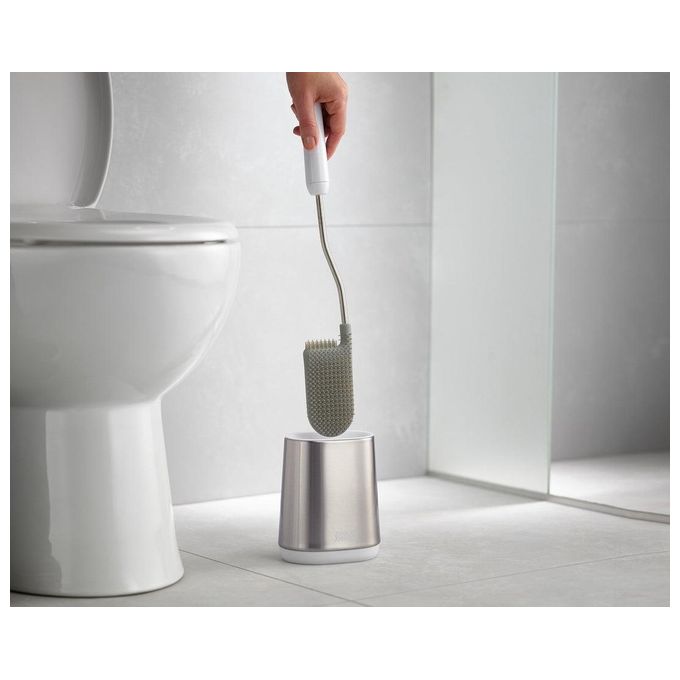 Joseph Joseph 70561 Flex Scopino da Bagno e Supporto in Acciaio Inox con Testa Flessibile a Forma di D Colore Grigio