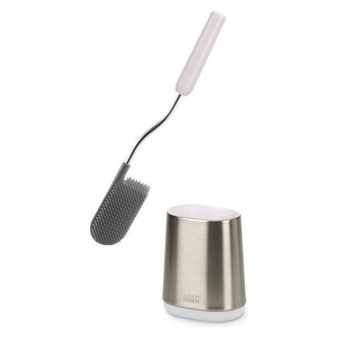 Joseph Joseph 70561 Flex Scopino da Bagno e Supporto in Acciaio Inox con Testa Flessibile a Forma di D Colore Grigio