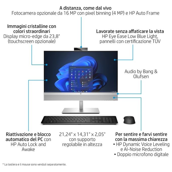 HP 627Z4ET EliteOne 840 G9 PC All-in-one Intel Core i5-13500 16 GB DDR5-SDRAM 512 GB SSD Windows 11 Pro colore Argento