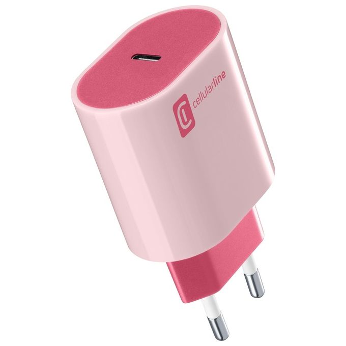 Cellularline ACHUSBCSMARTPD20WP StyleColor Caricabatterie da Rete USB-C 20W Power Delivery Universale colore Rosa
