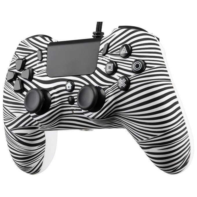 Qubick ACP40169 Wired Controller Nero Bianco 2.0 per PS4 Compatibile PS5 e PC Cavo 3 m USB con Funzione Turbo e Jack Audio 3.5 mm colore Nero Bianco