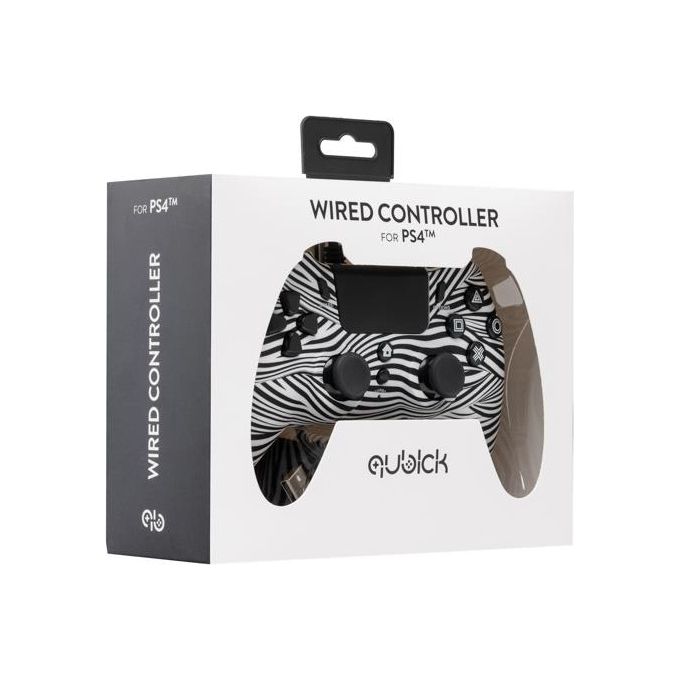 Qubick ACP40169 Wired Controller Nero Bianco 2.0 per PS4 Compatibile PS5 e PC Cavo 3 m USB con Funzione Turbo e Jack Audio 3.5 mm colore Nero Bianco