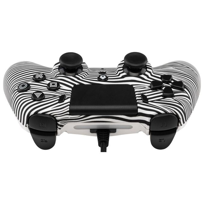 Qubick ACP40169 Wired Controller Nero Bianco 2.0 per PS4 Compatibile PS5 e PC Cavo 3 m USB con Funzione Turbo e Jack Audio 3.5 mm colore Nero Bianco