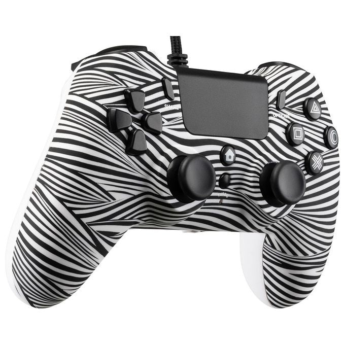 Qubick ACP40169 Wired Controller Nero Bianco 2.0 per PS4 Compatibile PS5 e PC Cavo 3 m USB con Funzione Turbo e Jack Audio 3.5 mm colore Nero Bianco