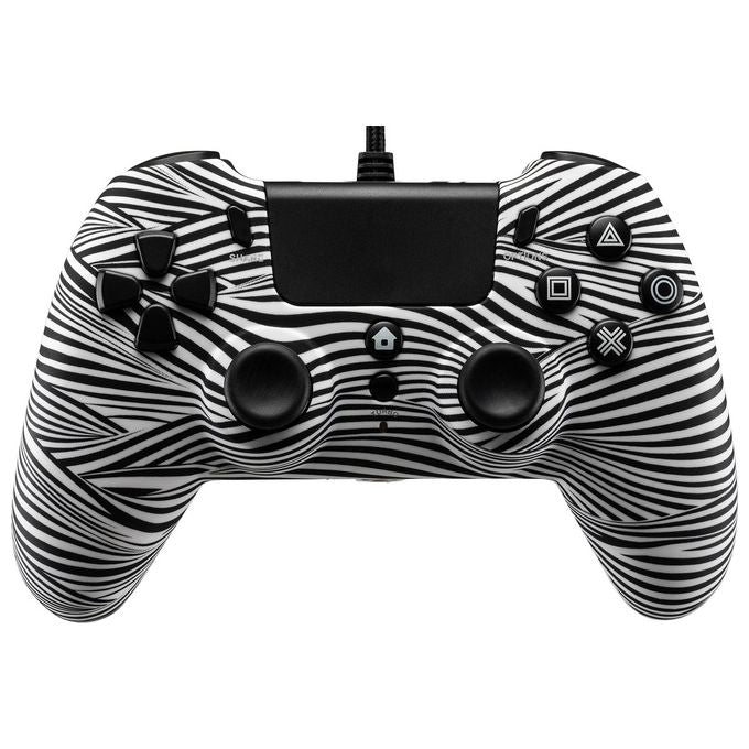 Qubick ACP40169 Wired Controller Nero Bianco 2.0 per PS4 Compatibile PS5 e PC Cavo 3 m USB con Funzione Turbo e Jack Audio 3.5 mm colore Nero Bianco